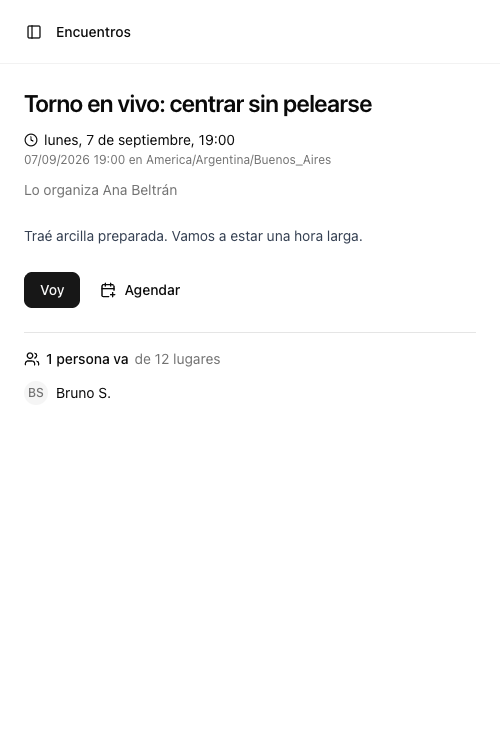 Un encuentro con su horario, la zona horaria y quiénes asisten